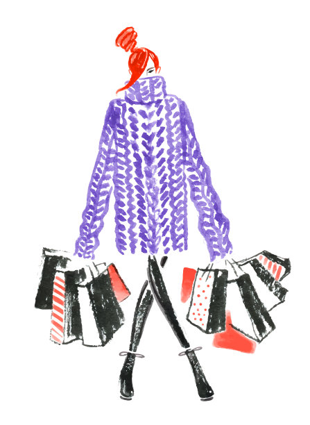 画一个拎着购物袋的女人图片下载