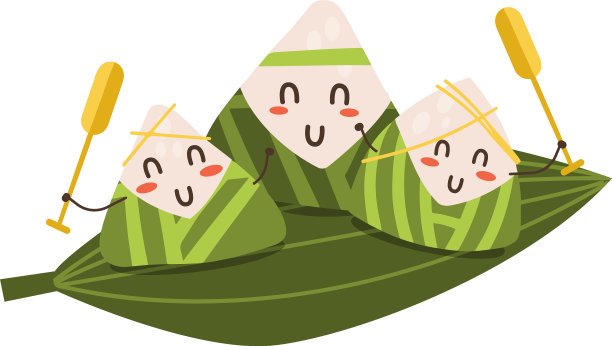 可爱的粽子在竹叶船上比赛图片下载