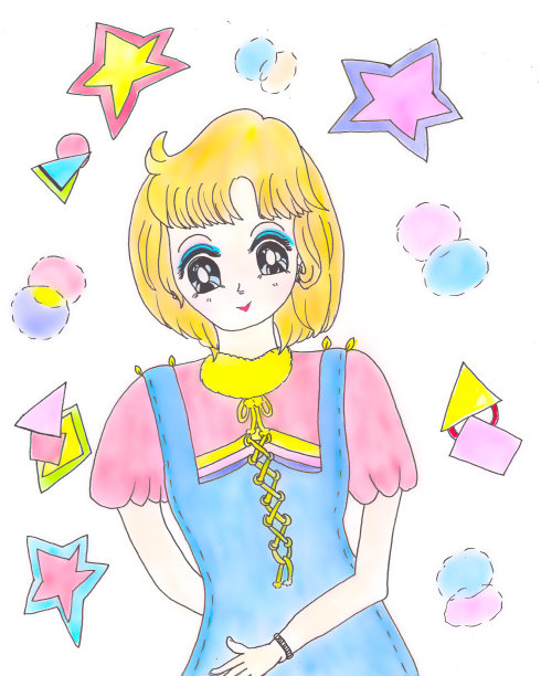 明亮的短发微笑的年轻女孩穿着动漫漫画风格的儿童着色页插图2021年图片下载