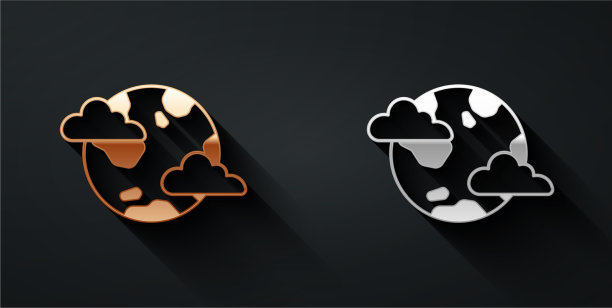 金色和银色的地球行星与云的图标图片下载