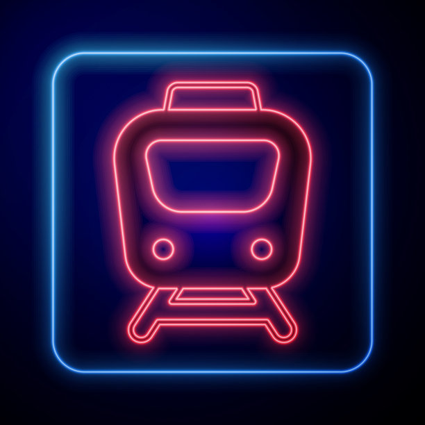 发光的霓虹灯火车图标孤立在黑色图片下载