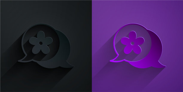 剪纸花图标孤立在黑色上的紫色图片下载