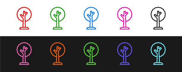 设置线树图标隔离在黑色和白色图片下载