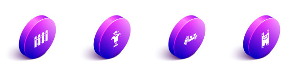 设置等距花园篱笆木稻草人图片下载