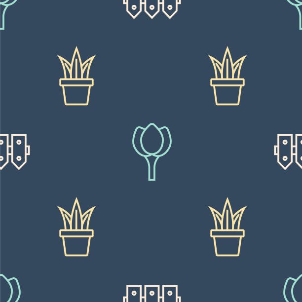 在花盆中设置行花园围栏和木植物图片下载