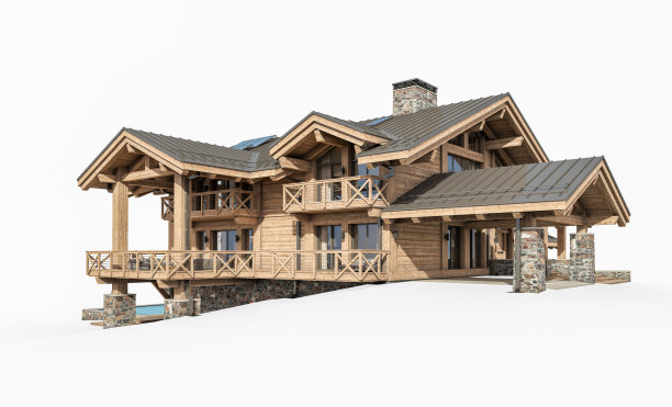 3d渲染的现代舒适的小屋孤立在白色图片下载