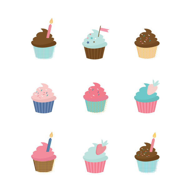 可爱的纸杯蛋糕和美味的松饼图片下载