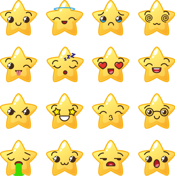 明星表情符号可爱的表情符号脸图标卡哇伊图片下载