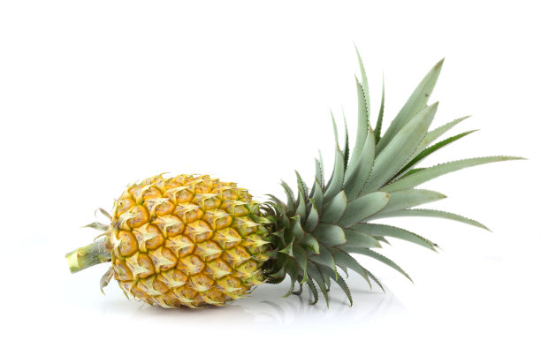 白色的背景上躺着带叶子的成熟菠萝图片下载