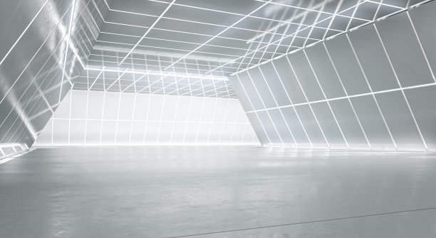 走廊室内照明设计。抽象未来主义隧道与光和反射背景。3 d渲染。图片下载