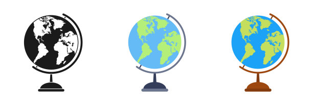 地球仪图标设置。教育的概念。全球范围内说明。图片下载