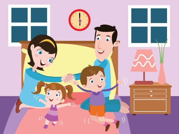 一家人在卧室里玩耍图片下载