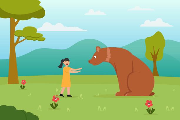 小女孩在动物园里和熊一起享受假期图片下载