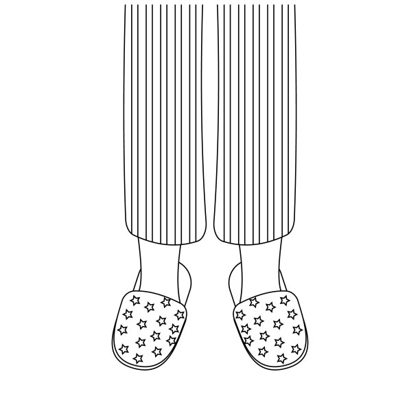 腿的女孩在睡衣和拖鞋，黑色轮廓，孤立的矢量插图在平面风格图片下载