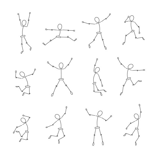 一组跳棍人。快乐，胜利，成功，幸福这些简单的数字。抽象的人的图标。矢量插图孤立在白色图片下载