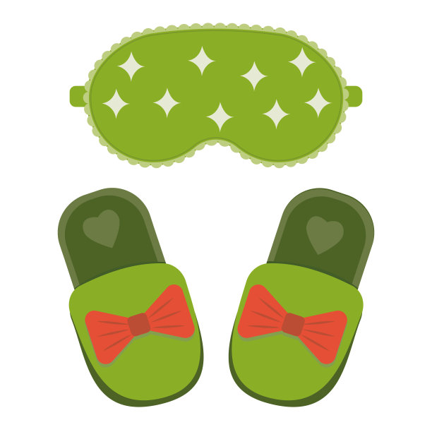 套家庭拖鞋和一个图案，颜色矢量插图的睡眠面具图片下载