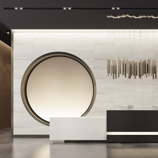 带有长接待台的现代办公室大堂内部区域图片下载