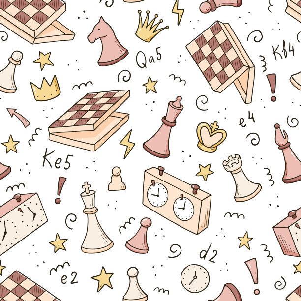 手绘无缝模式卡通象棋图片下载