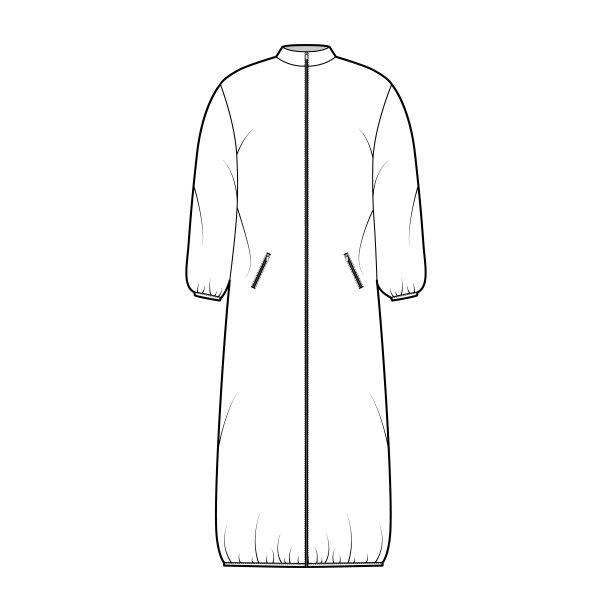 夹克衬垫壳外套羽绒服技术时尚插图与长袖，最长长度，拉链关闭，四四方方的适合图片下载