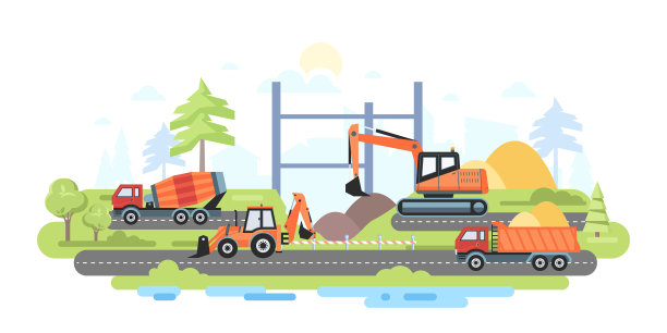 施工现场——色彩缤纷的平面设计风格图片下载