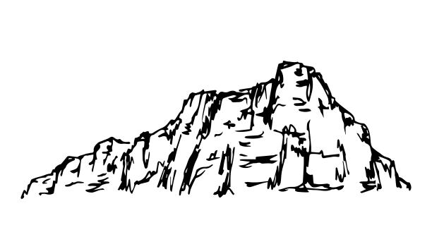 简单的矢量绘图风格的雕刻。山脉，岩石峡谷，荒野。自然和风景。沙漠地区。图片下载