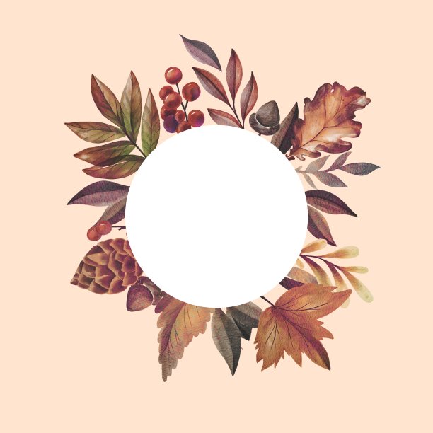 手绘水彩画森林树叶，蘑菇，圆锥形框架花环。用于海报，印刷，卡片，明信片，传单，旗帜，邀请，模板，婚礼，节日，生日图片下载