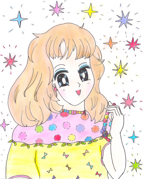 灿烂微笑的少女少女动漫风格项链儿童艺术彩色插图2021图片下载