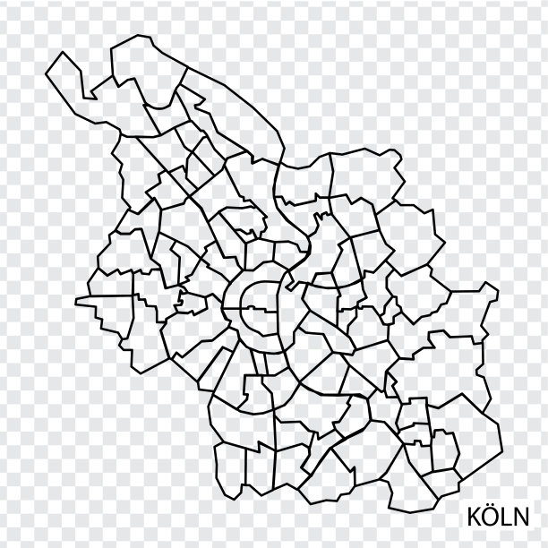高质量的科隆地图是德国的一个城市，具有边界地区。科隆地图为北莱茵-威斯特伐利亚你的网站设计，应用程序，UI。EPS10。图片下载