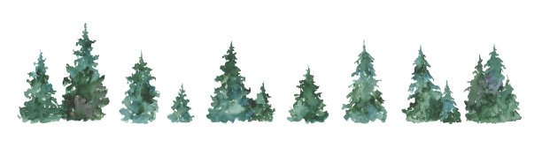 水彩画圣诞树。在白色背景上手绘圣诞树。喜庆插图的设计，印刷，织物或背景。图片下载