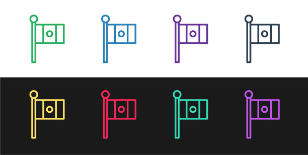 设置线墨西哥国旗上的旗杆图标孤立上图片下载