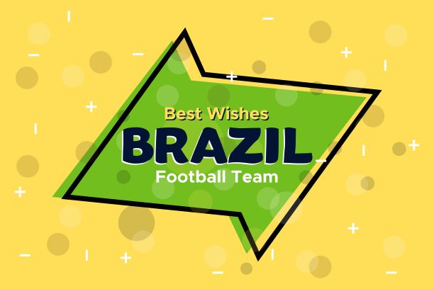 巴西足球队排字孤立的绿色和黄色的背景设计。图片下载