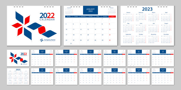 2022年日历，2023年日历周一开始公司设计模板矢量。图片下载