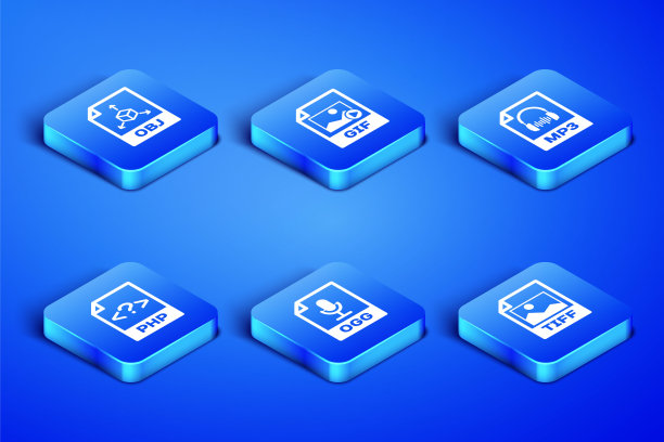 设置TIFF文件文件，OBJ, OGG, PHP, GIF和MP3图标。向量图片下载