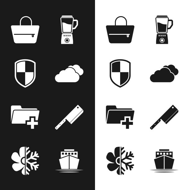 设置云，盾牌，手袋，搅拌机，添加新的文件夹和肉chopper图标。向量图片下载