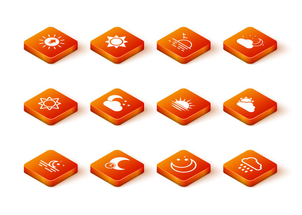 月亮和星星，睡觉的月亮，太阳，云与，日落，雨和云天气图标。向量图片下载