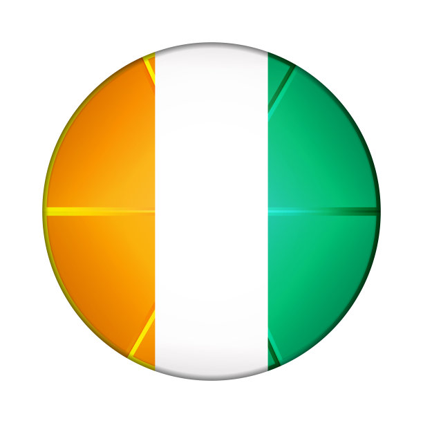 印有科特迪瓦国旗的玻璃球。圆球，模板图标。国家的象征。光滑的现实球，三维抽象矢量插图突出在一个白色的背景。大泡沫图片下载