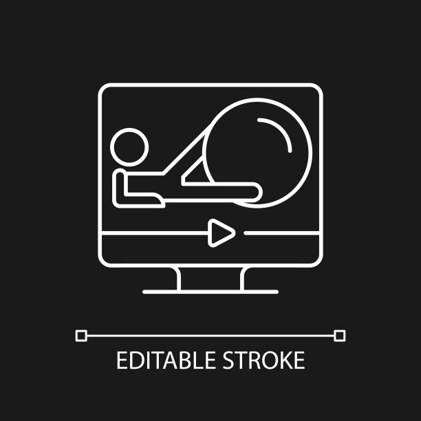 健身球在线锻炼白色线性图标为黑色主题。图片下载