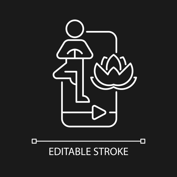 在线瑜伽教程黑色主题白色线性图标。图片下载