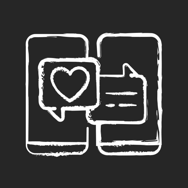 在线约会粉笔白色图标在黑暗的背景图片下载