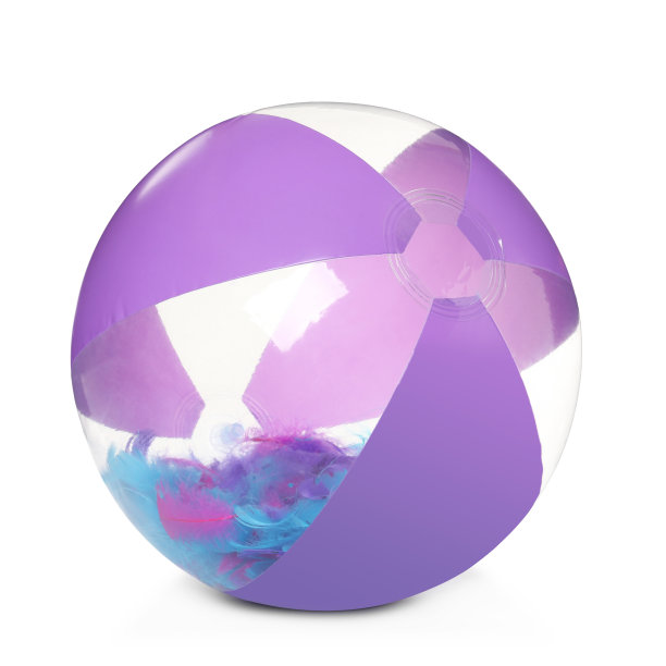 充气沙滩球与羽毛里面孤立在白色图片下载