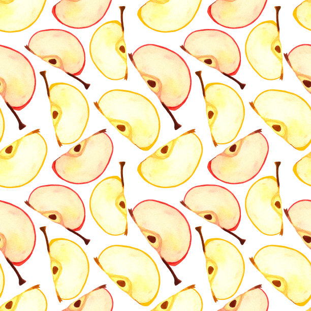 切片切四分之一的苹果水彩无缝图案图片下载