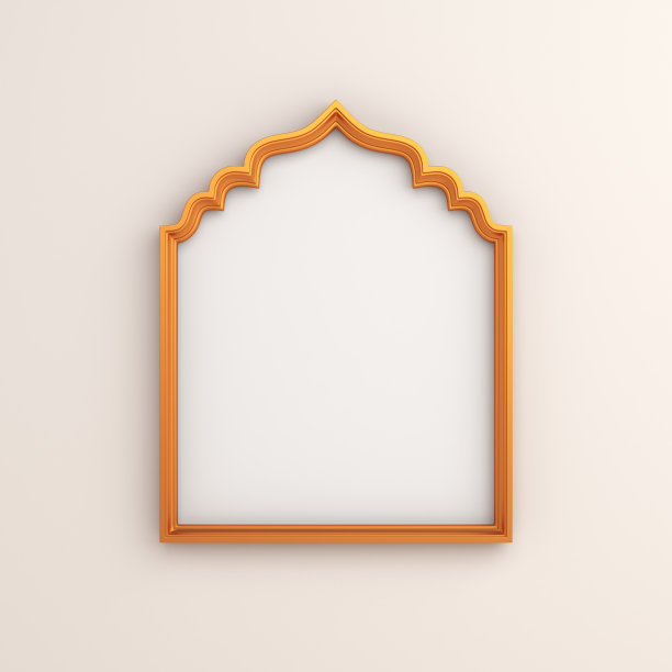 伊斯兰装饰背景与空阿拉伯窗框，斋月kareem, mawlid, iftar, isra miraj, eid al fitr adha, muharram，复制空间文本，3D插图。图片下载