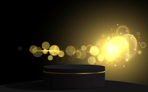 黑色的讲台，暗室金色的灯光图片下载