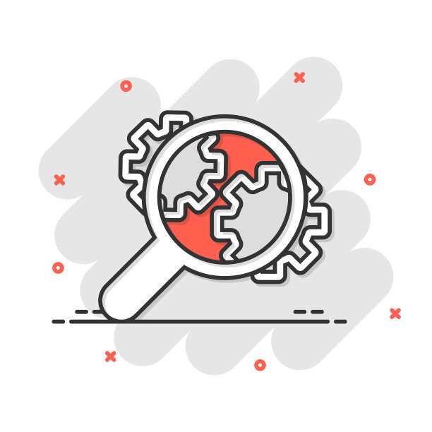 放大镜与齿轮图标漫画风格的放大图片下载