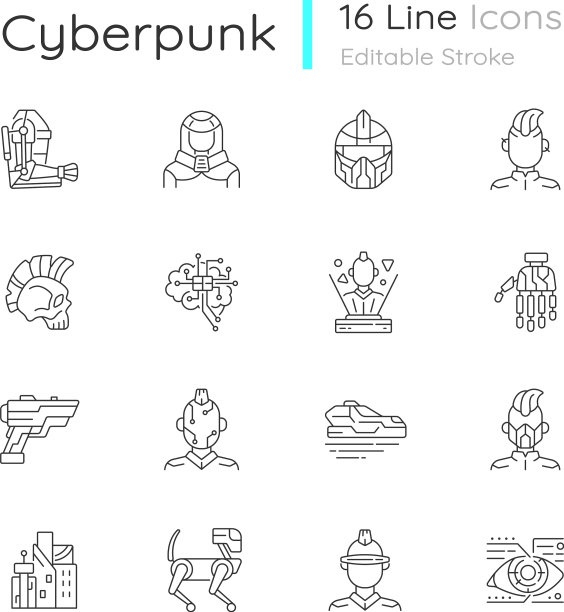 赛博朋克线性图标集图片下载