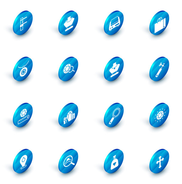 设置项链在人体模型，电子珠宝天平，购物袋，吊坠项链，宝石石，珠宝商lupe和图标。向量图片下载