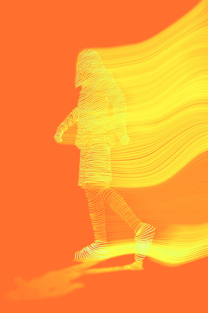 一个人的轮廓在一条条纹上，在数字化身后面的一条线。人工智能的行走人。神经系统图片下载