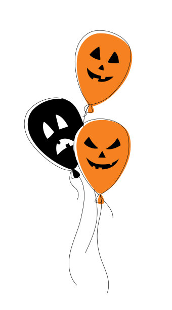 三个带有涂鸦风格的鬼脸气球被隔离在白色背景上。图片下载