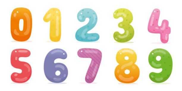 从一到九的数字集合。在幼儿园或学校学习简单的数学矢量插图。白色背景上的大的彩色教学符号。小学彩色教育图片下载