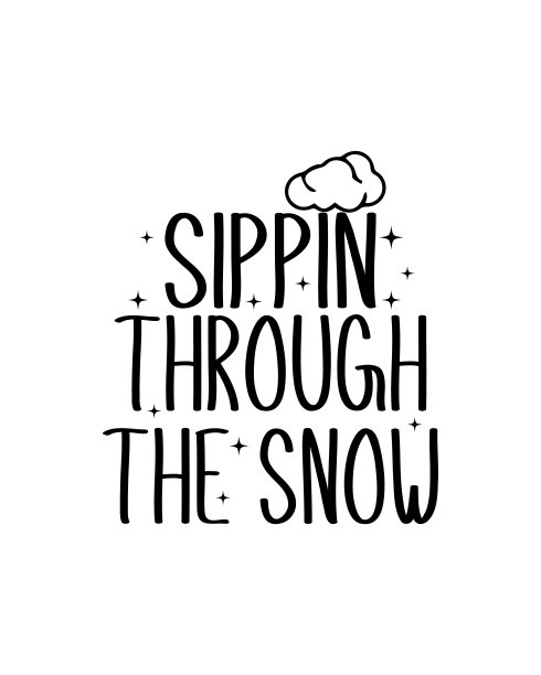 在雪地里啜饮。手绘排版海报设计。图片下载